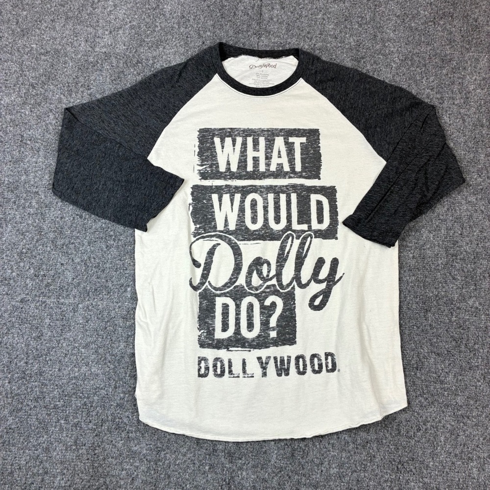 Dollywood‎ What Would Dolly Do Raglan Baseball Tee Grey Cream Small